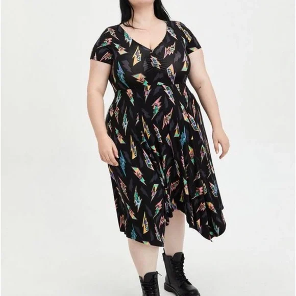 Super Soft Black Monsters Hankerchief Dress - Picture 2 of 6